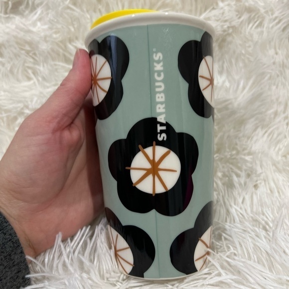 Starbucks Green Spring Black Floral Travel Mug - Picture 1 of 5